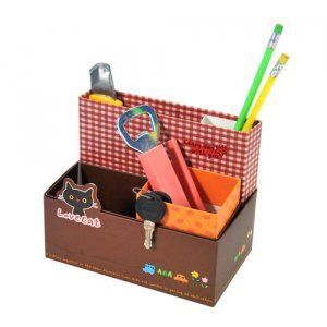 Korean DIY handmade four-compartment desktop storage box organizer box for cute cats