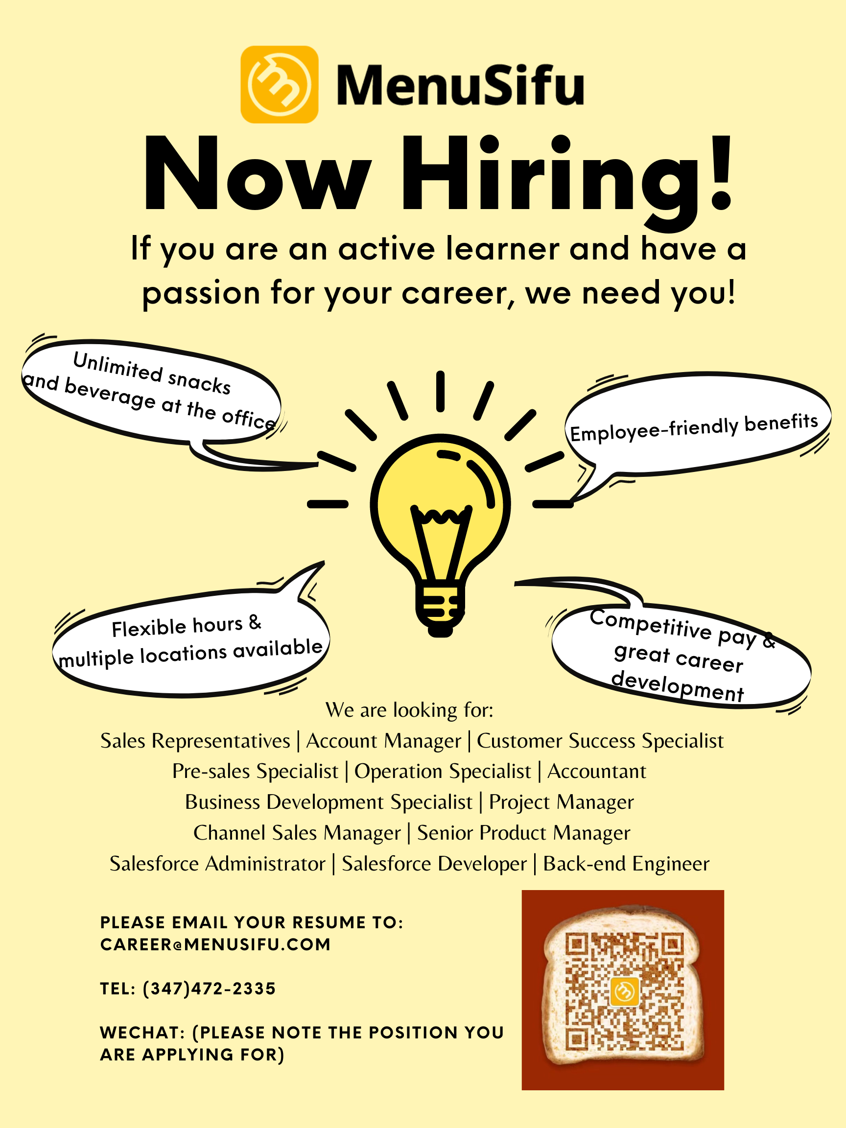 MenuSifu诚聘多位全职人才