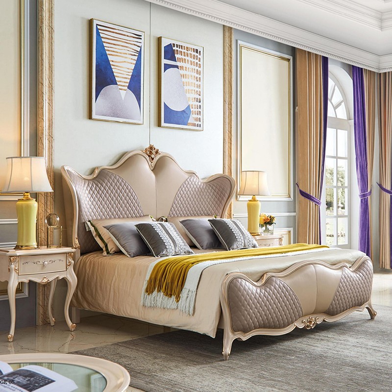 Modern Bed Frame UMIKK Manufacturer Wholesale King Size Most Modern Top Grain Leather Bed