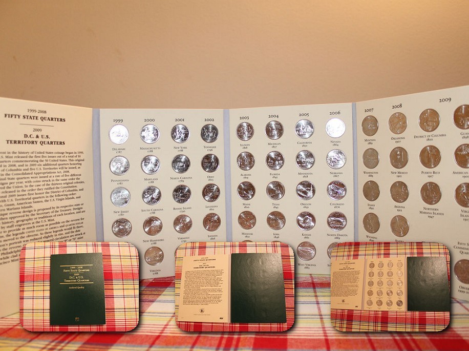 出售全新(非流通过的)美国全套50州25分硬币和2009年新出25分硬币6枚