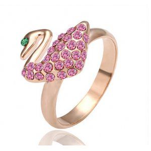 水晶小天鹅镶钻戒指玫红色